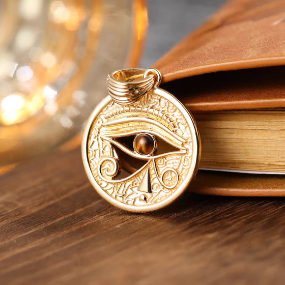 ncient Egyptian Eye of Protection｜gold Horus Pendant with Tiger Eye